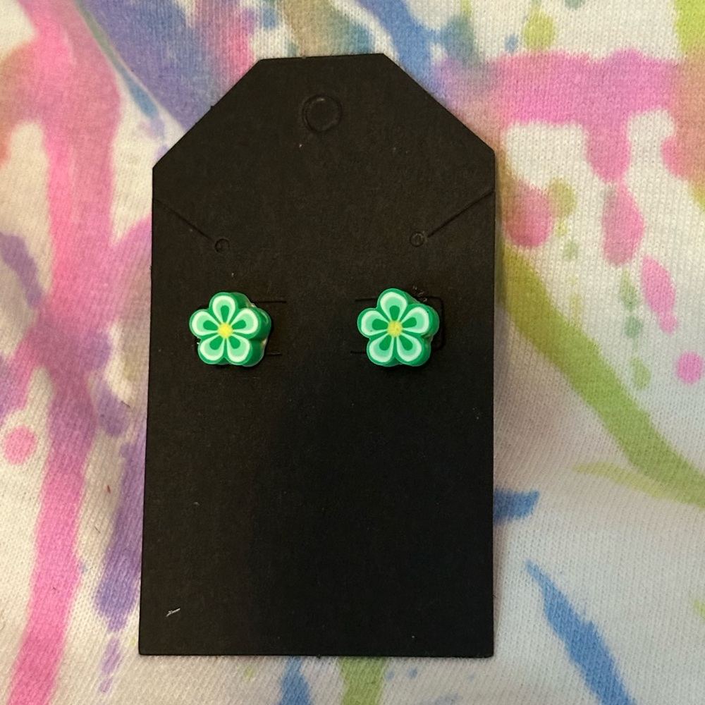Green Flower Stud Earrings